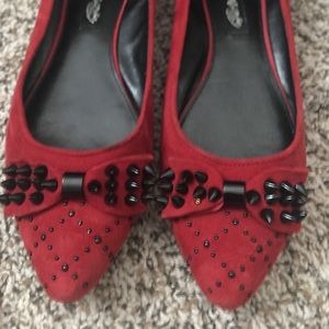 Naughty Monkey Red bow Black studded flats ❣️😍